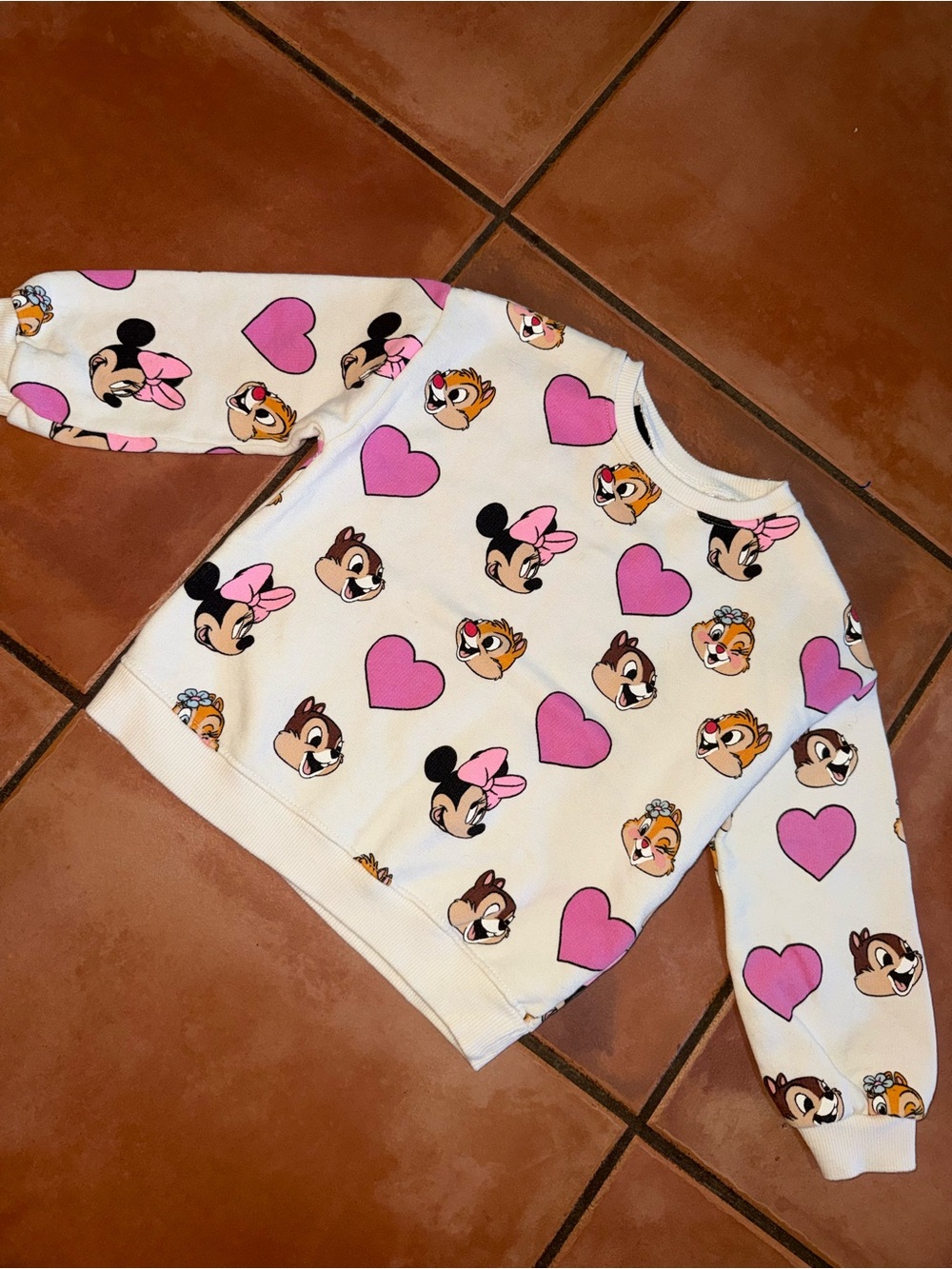 Zara White Sweatshirt with Pink Heart and Character Faces Print